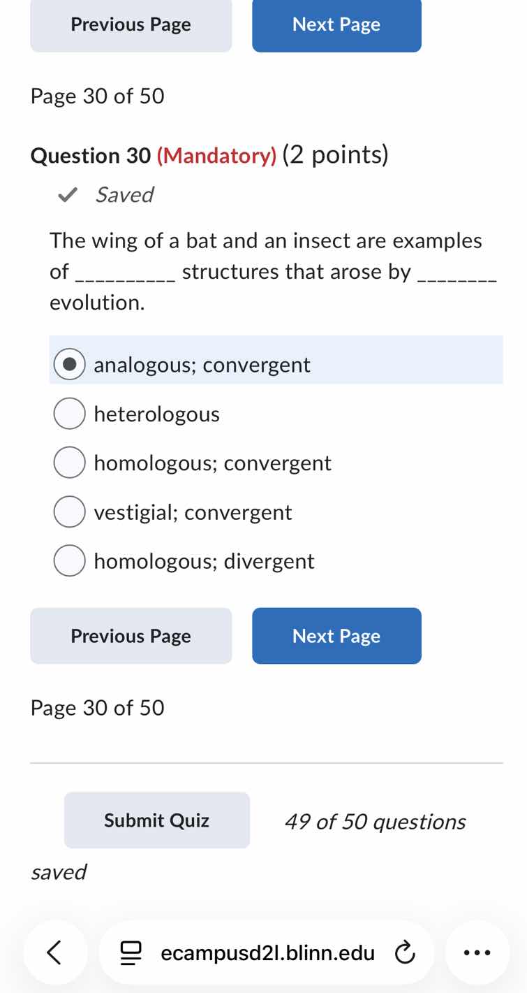page 30 of 50 question 30 (mandatory) (2 points) ✓ saved the wing of a …