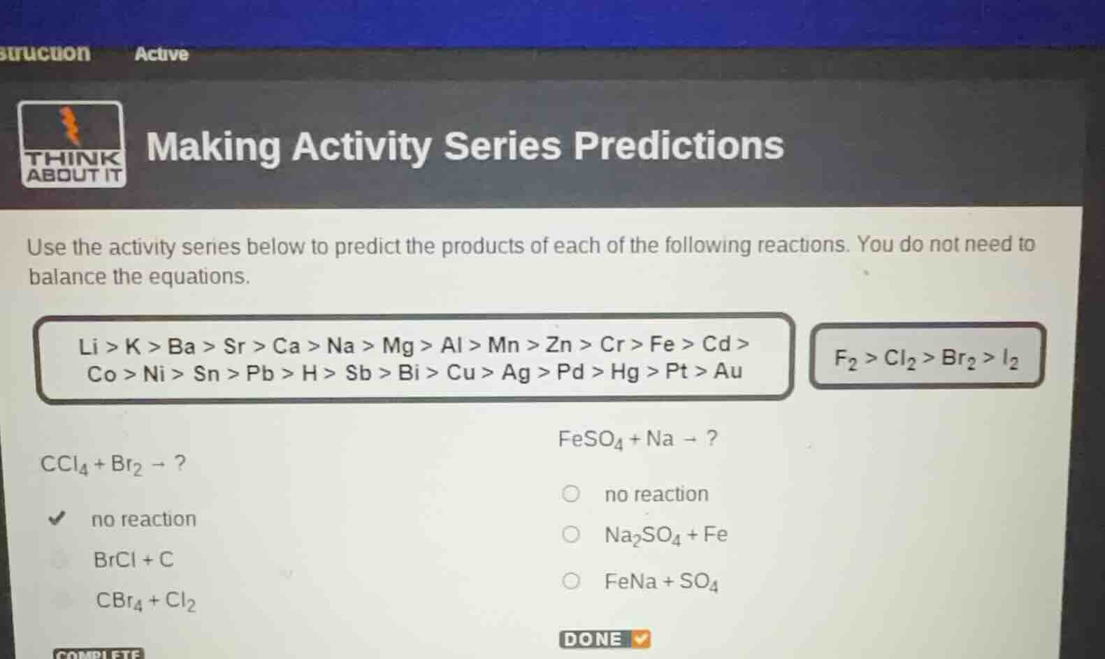 making activity series predictions use the activity series below to pre…
