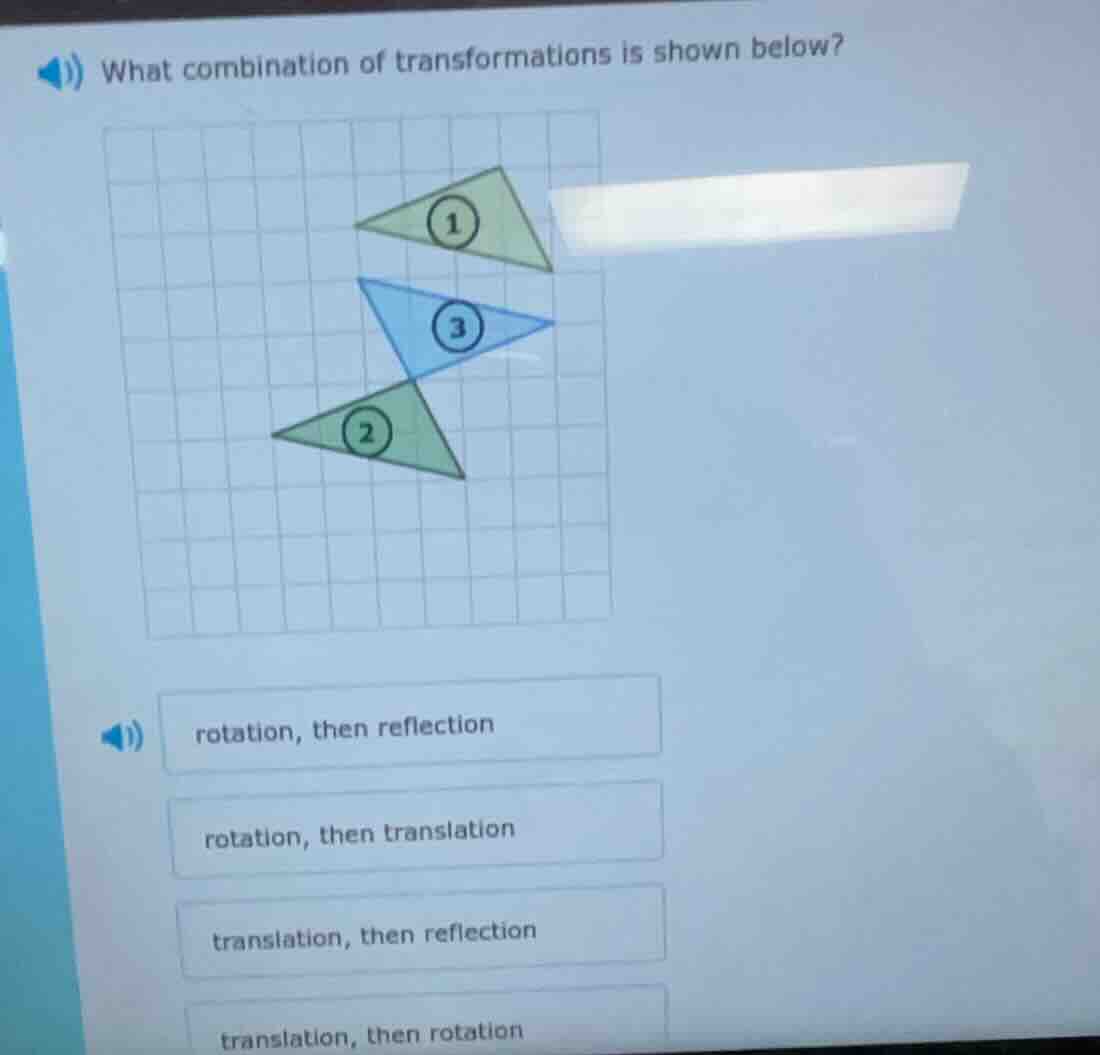 what combination of transformations is shown below?rotation, then refle…