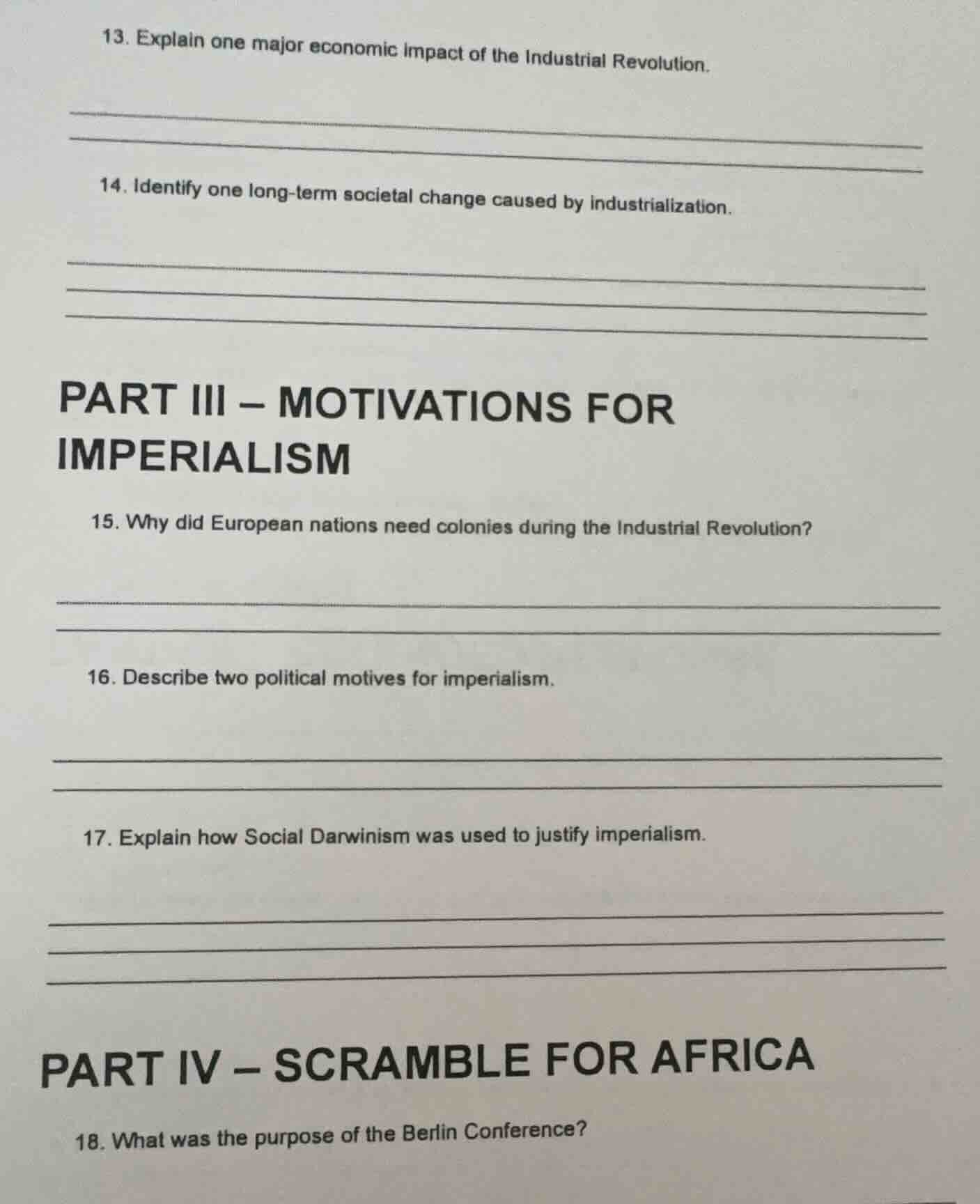 13. explain one major economic impact of the industrial revolution. 14.…