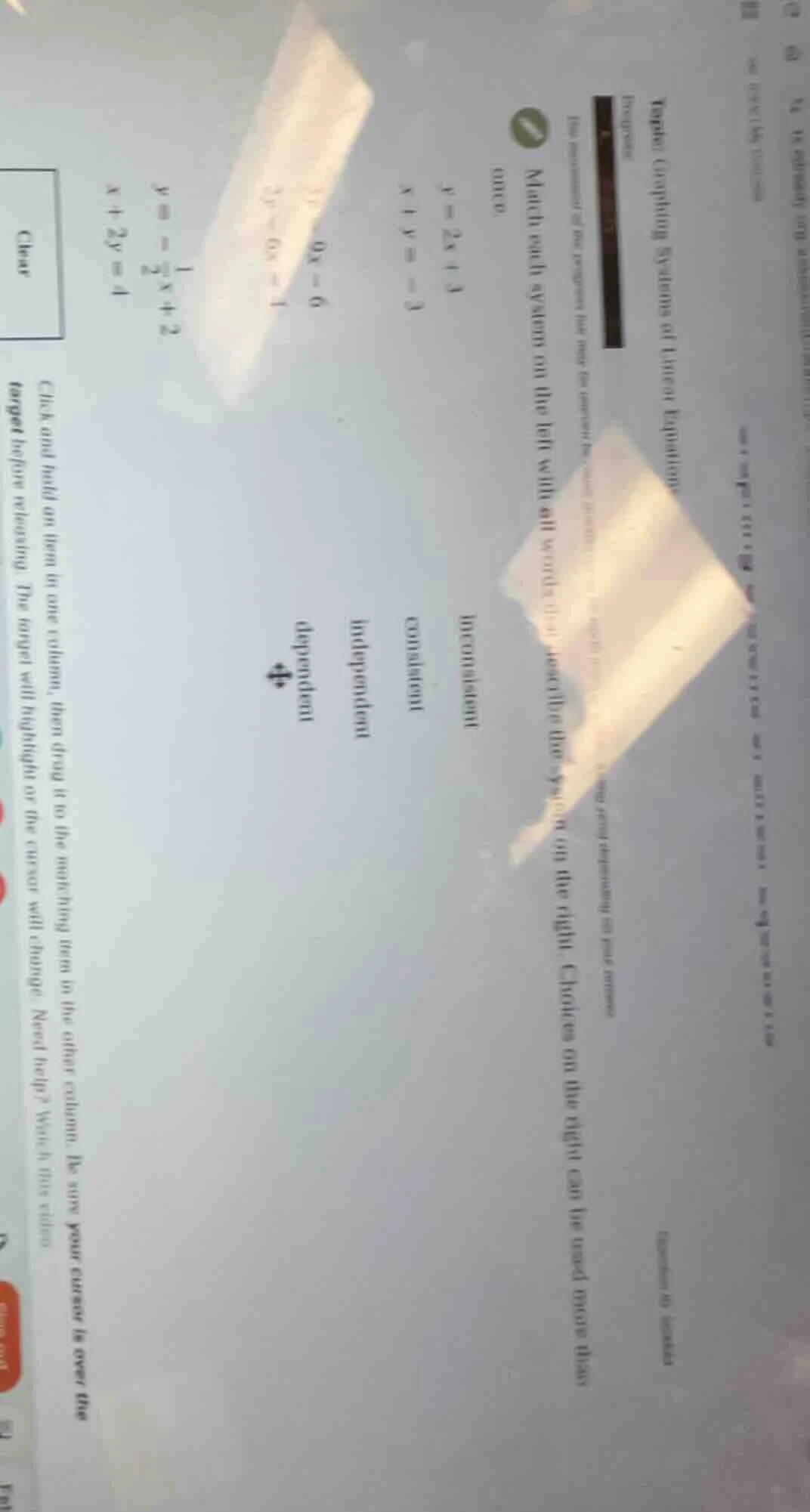 topic: graphing systems of linear equations progress match each system …