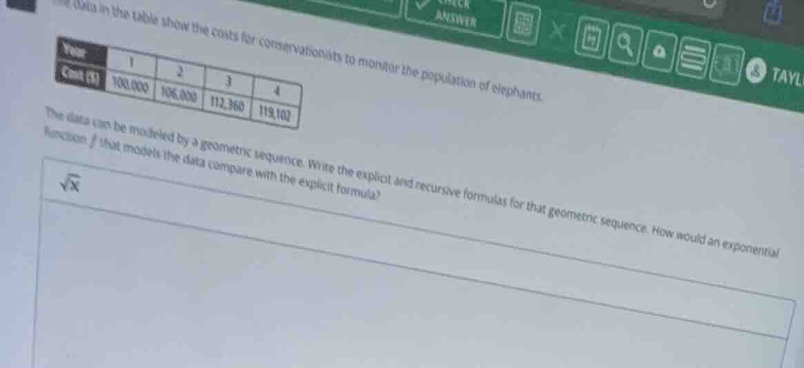 the data in the table show the costs for conservationists to monitor th…