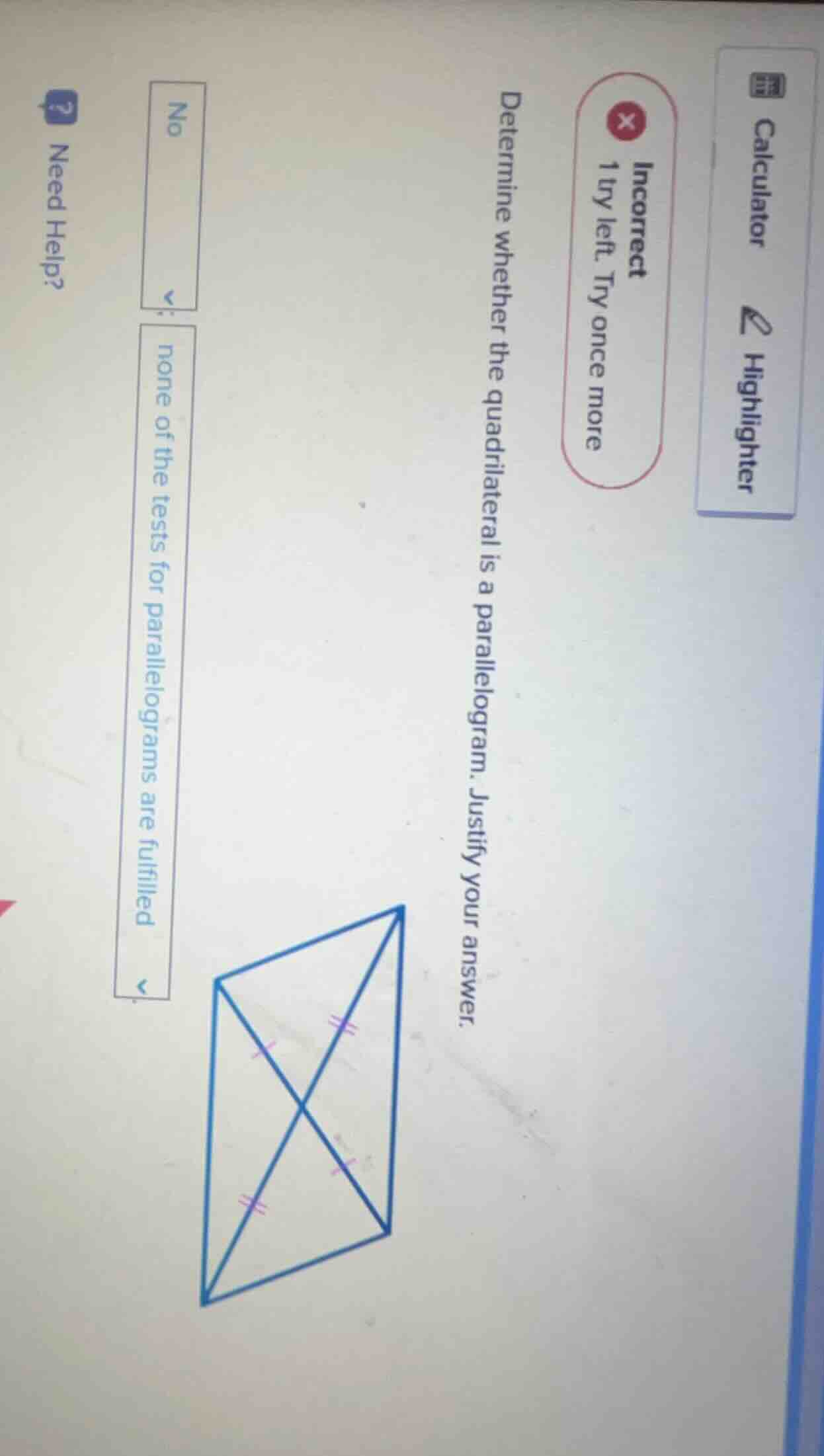 calculator highlighter incorrect 1 try left. try once more determine wh…