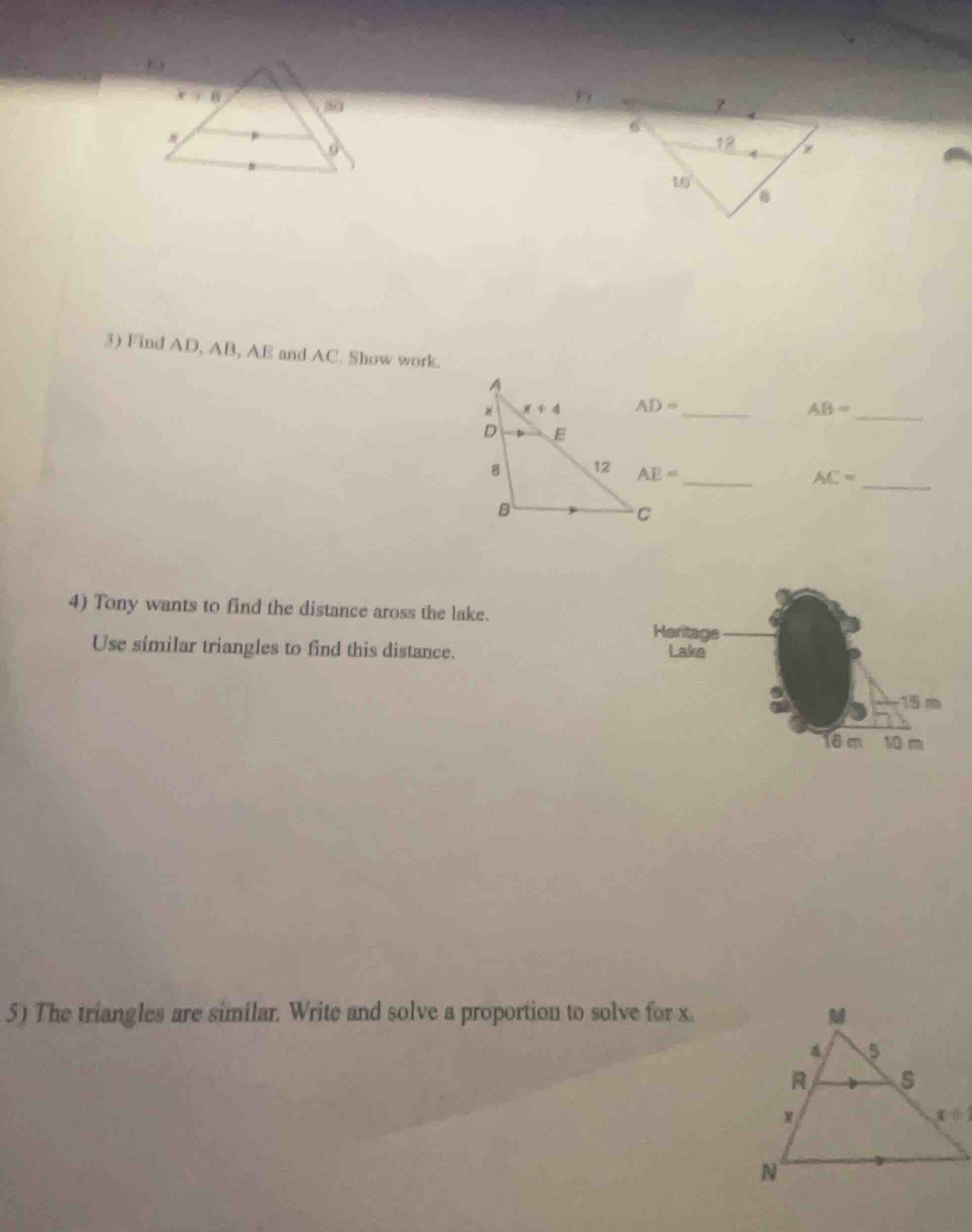 3) find ad, ab, ae and ac. show work. ad = ______ ab = ______ ae = ____…