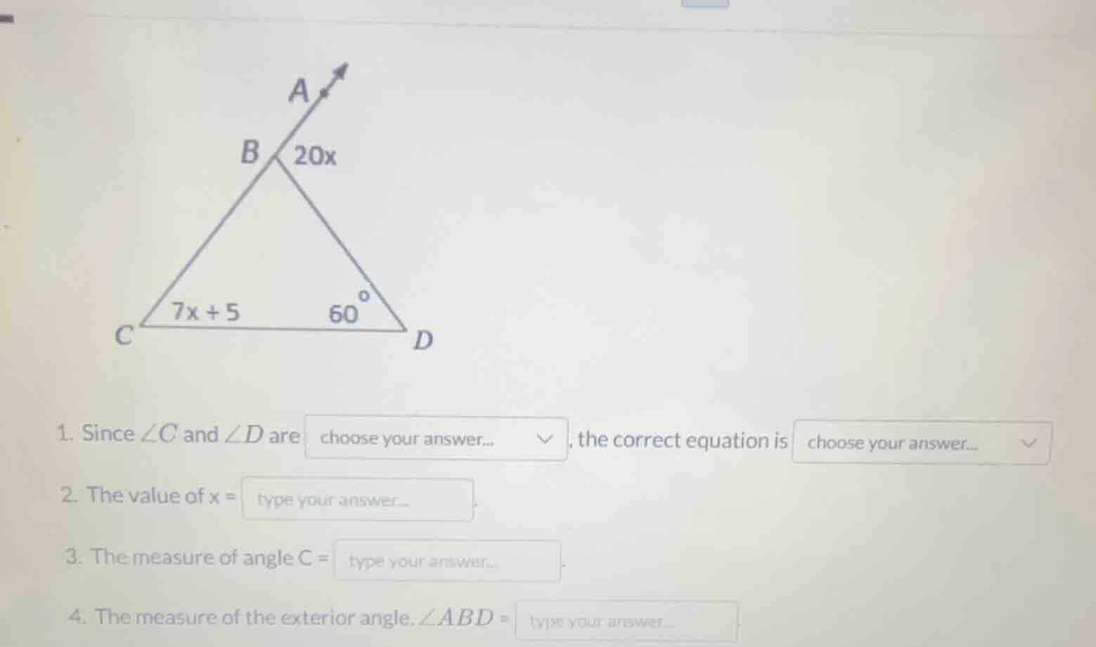1. since $angle c$ and $angle d$ are choose your answer..., the correct…