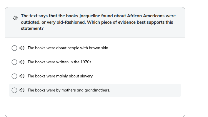 the text says that the books jacqueline found about african americans w…
