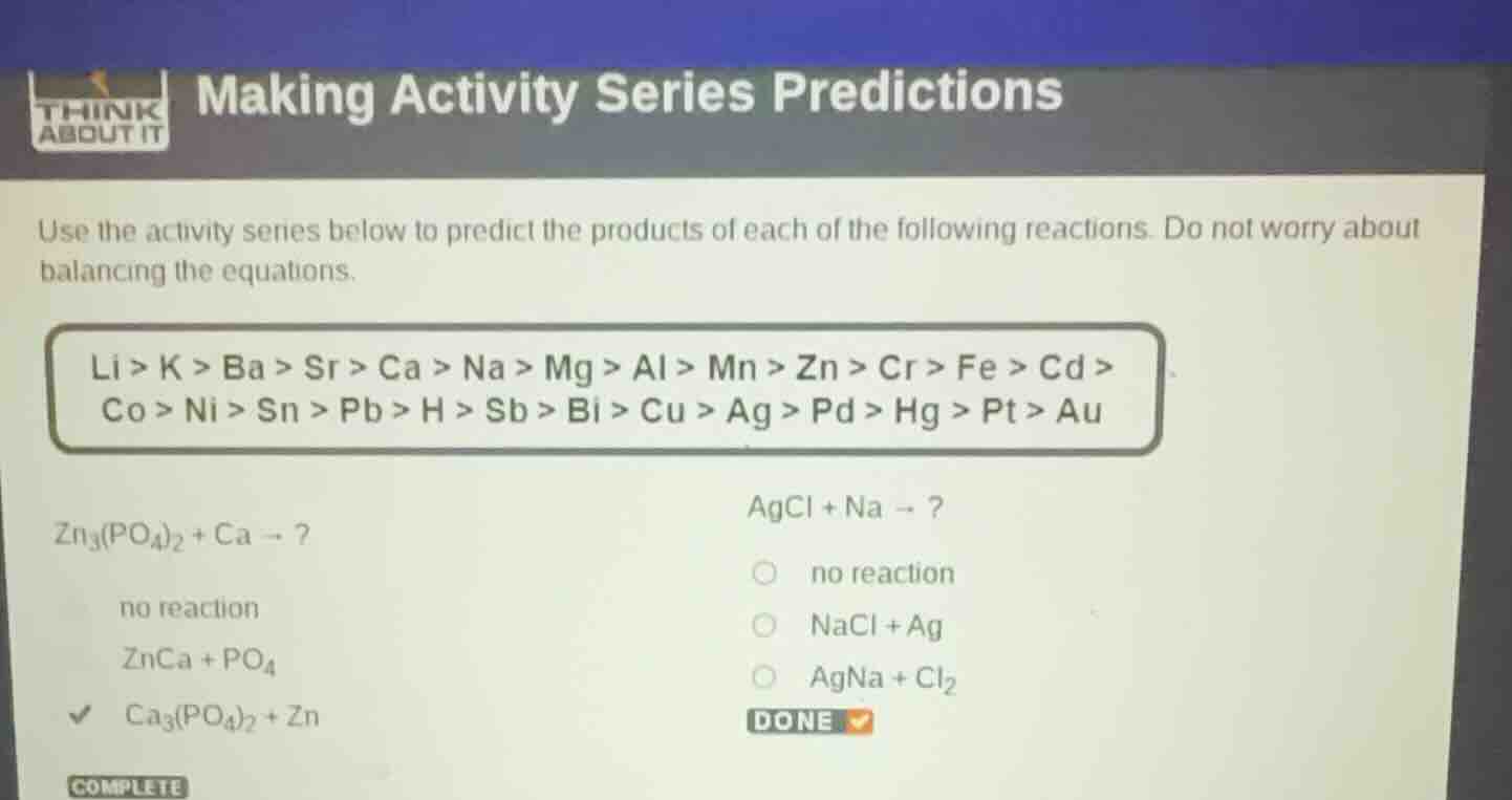making activity series predictions use the activity series below to pre…