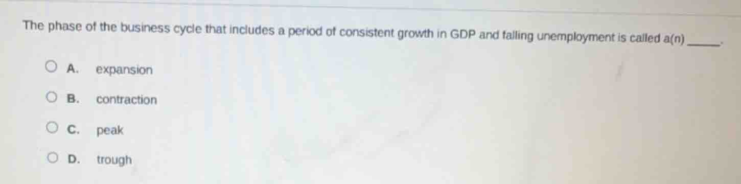 the phase of the business cycle that includes a period of consistent gr…