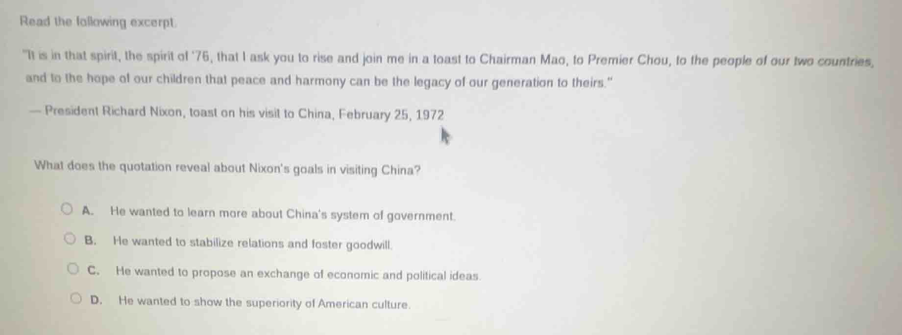 read the following excerpt. \it is in that spirit, the spirit of 76, th…