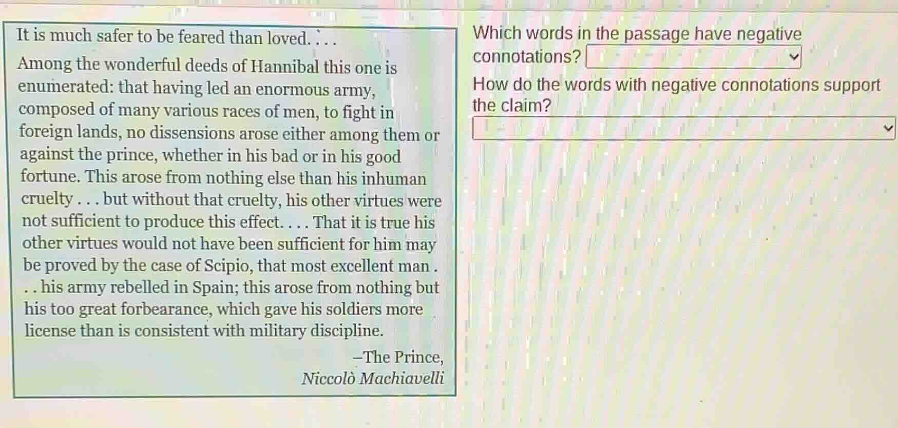 it is much safer to be feared than loved. . . . among the wonderful dee…