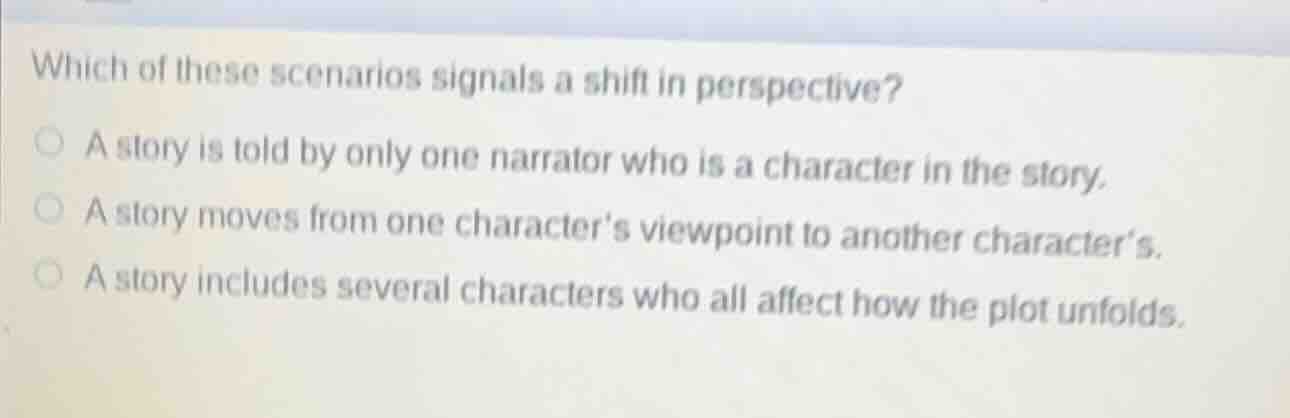which of these scenarios signals a shift in perspective? a story is tol…