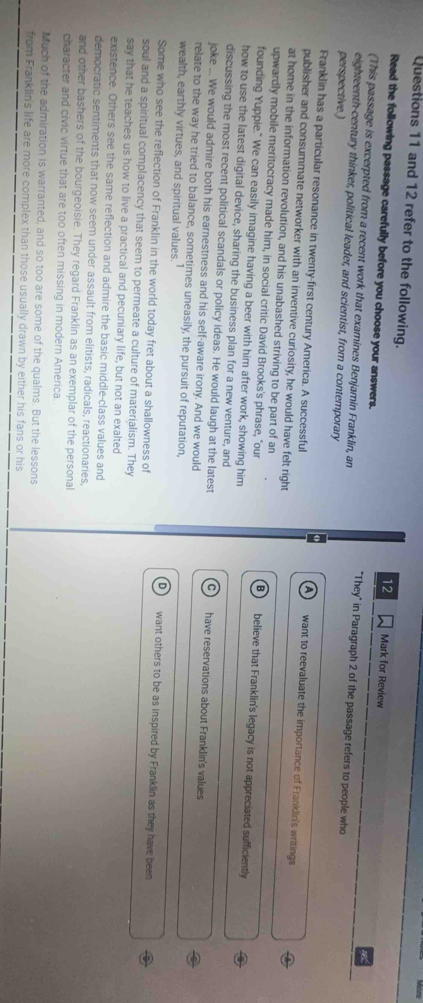 questions 11 and 12 refer to the following.read the following passage c…