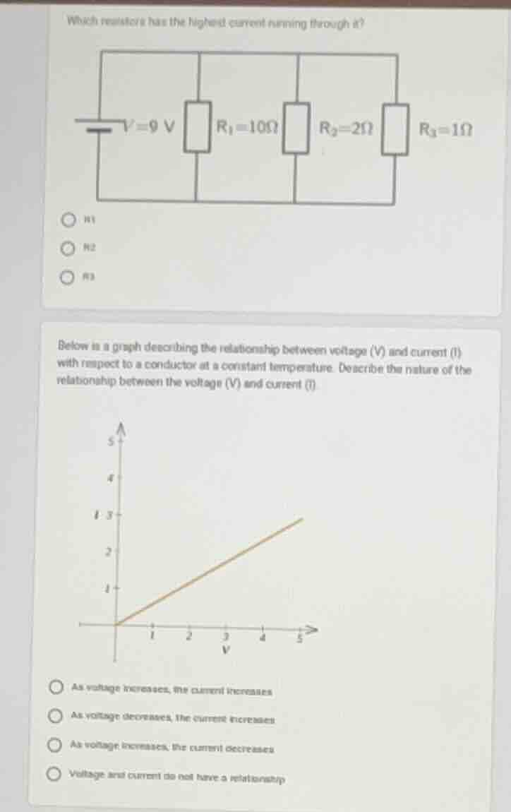 which resistors has the highest current running through it? $v=9\\ \\te…