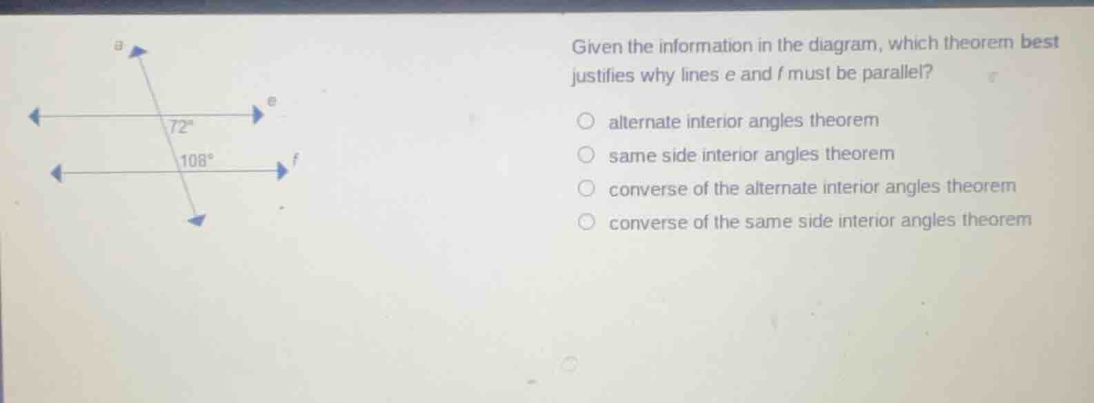 given the information in the diagram, which theorem best justifies why …