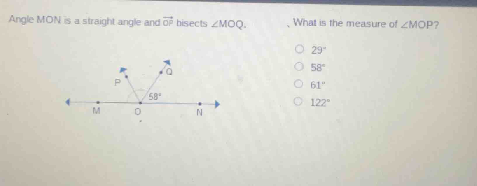 angle mon is a straight angle and $overrightarrow{op}$ bisects $angle m…