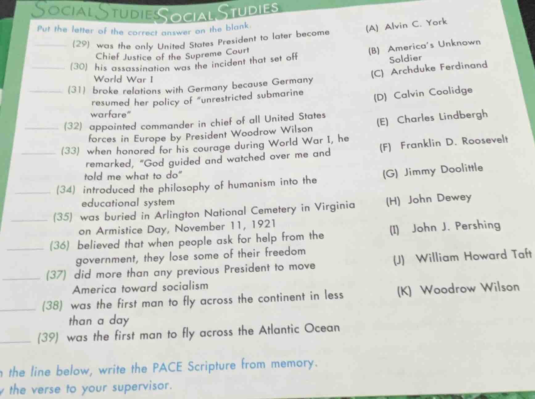 social studies social studies put the letter of the correct answer on t…