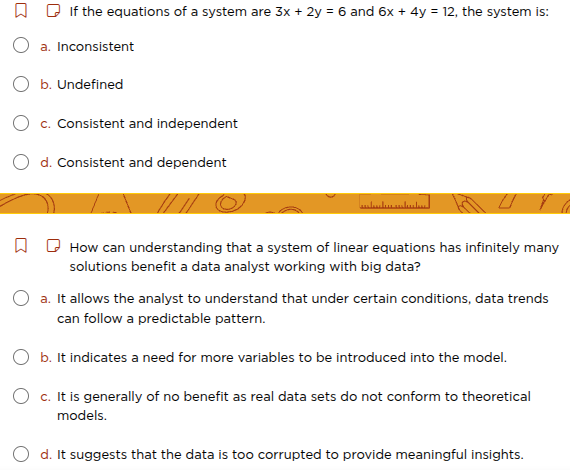 1. if the equations of a system are $3x + 2y = 6$ and $6x + 4y = 12$, t…