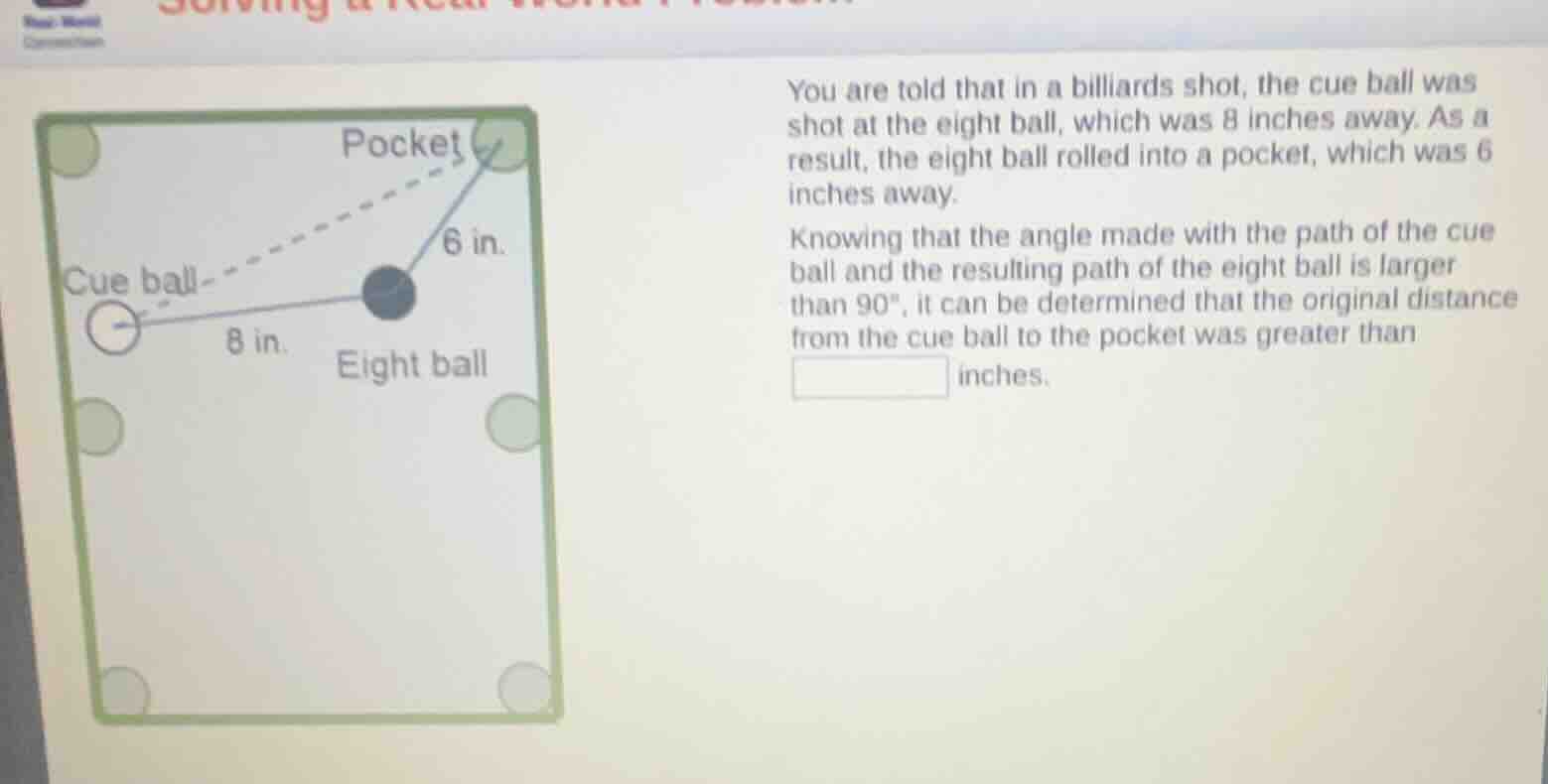 you are told that in a billiards shot, the cue ball was shot at the eig…