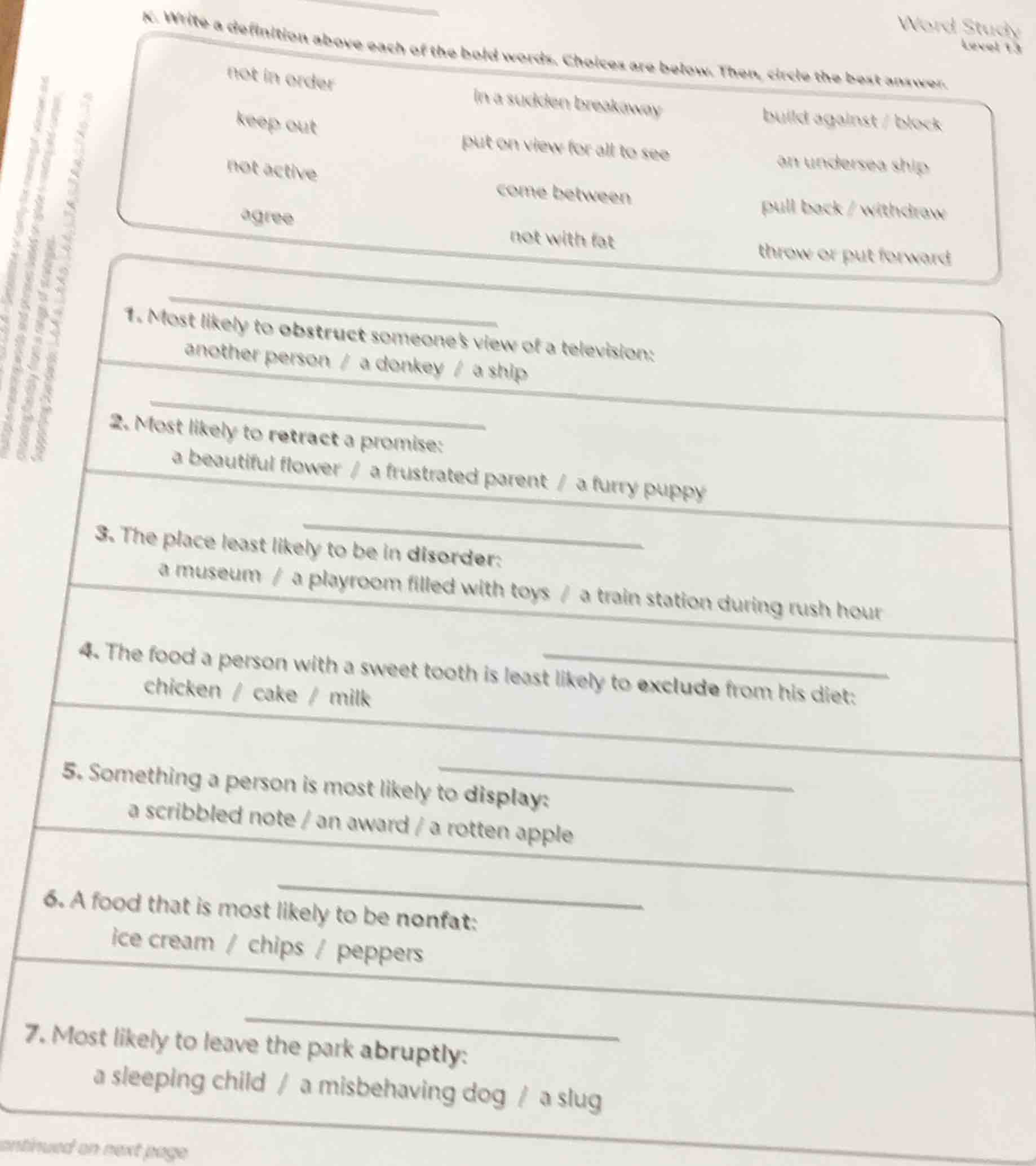 word study level 13 x. write a definition above each of the bold words.…