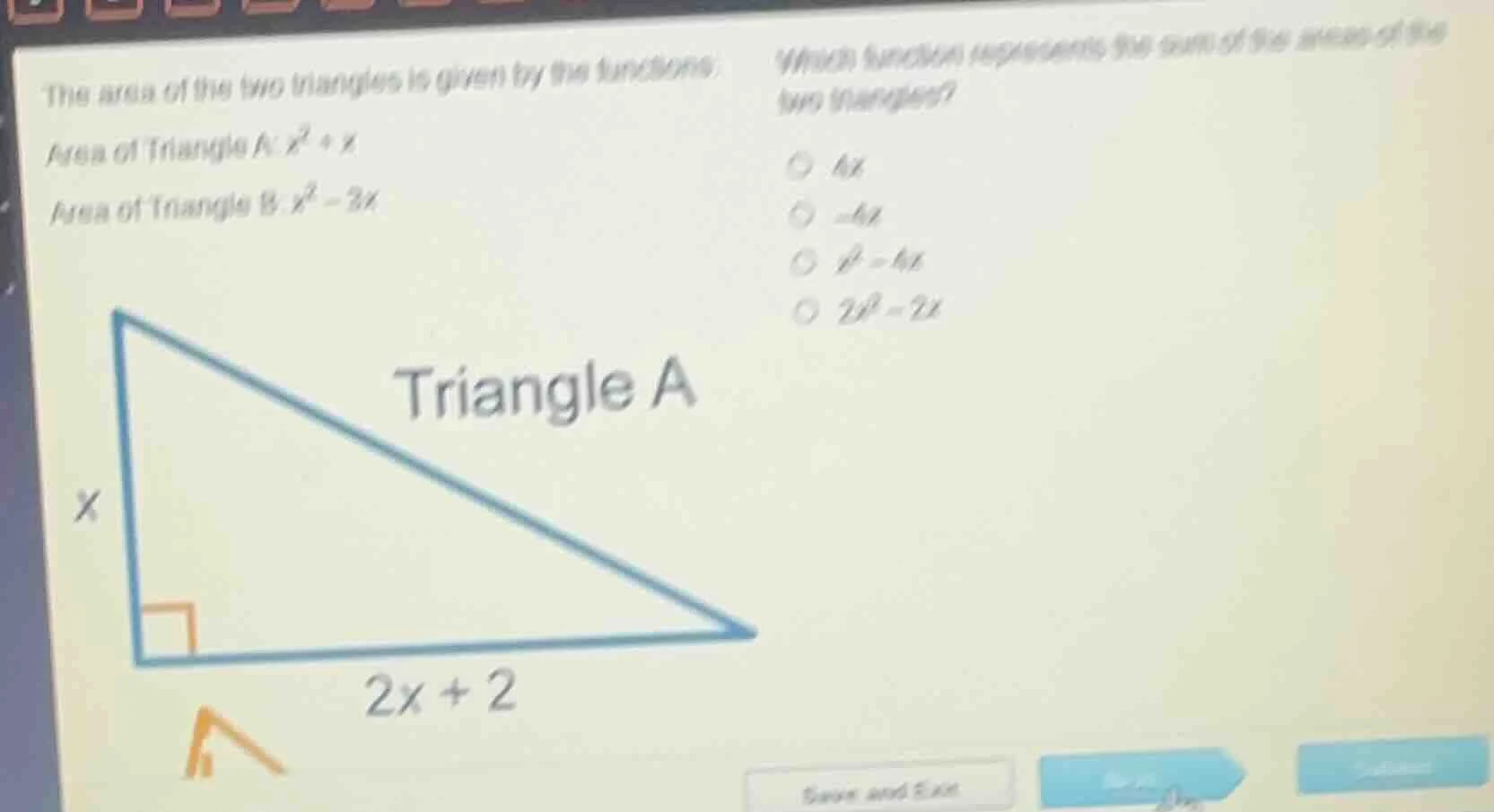 the area of the two triangles is given by the functions:area of triangl…