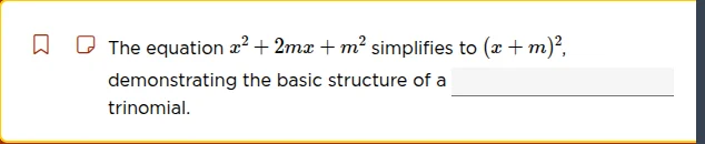the equation $x^{2}+2mx+m^{2}$ simplifies to $(x+m)^{2}$, demonstrating…