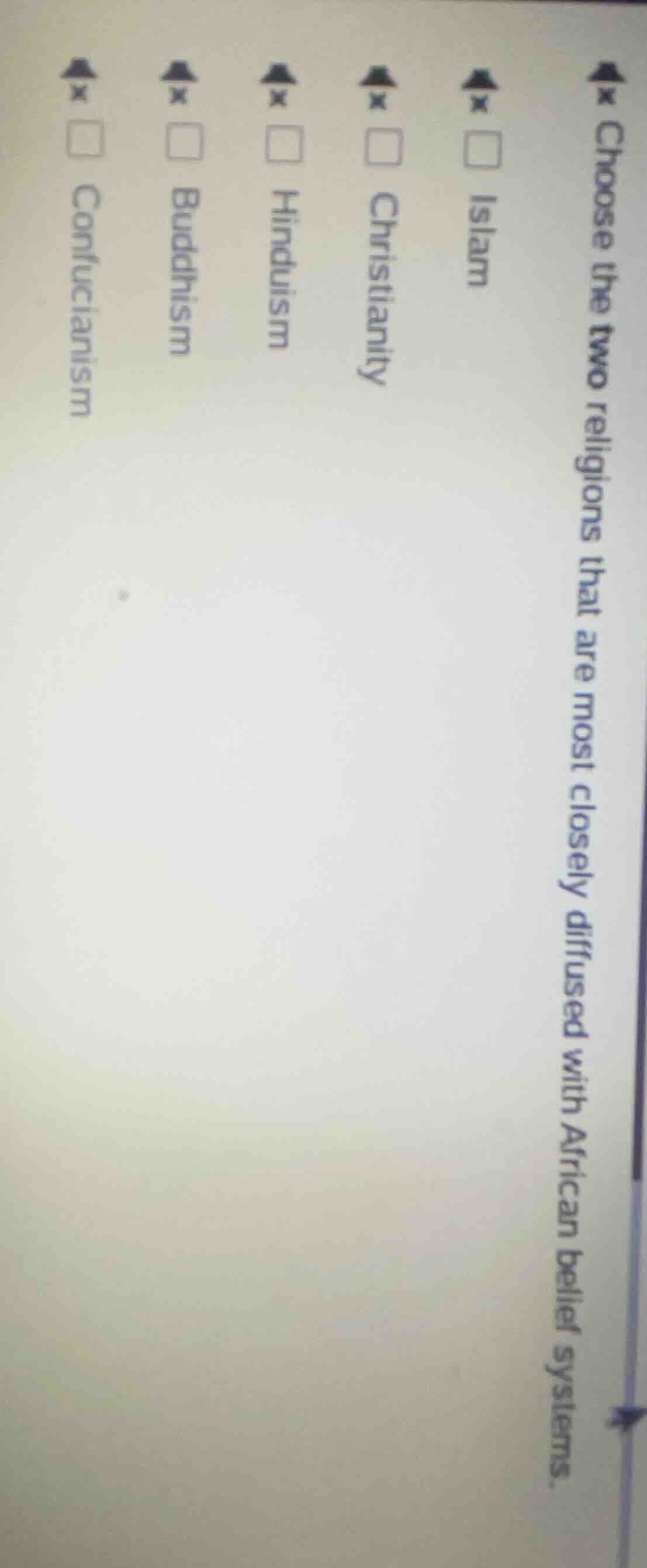 choose the two religions that are most closely diffused with african be…