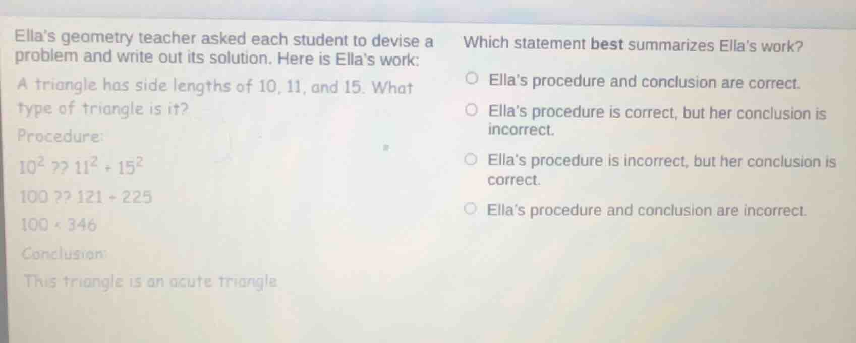 ellas geometry teacher asked each student to devise a problem and write…