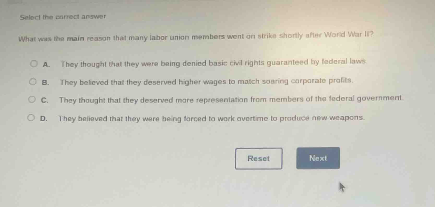 select the correct answer. what was the main reason that many labor uni…