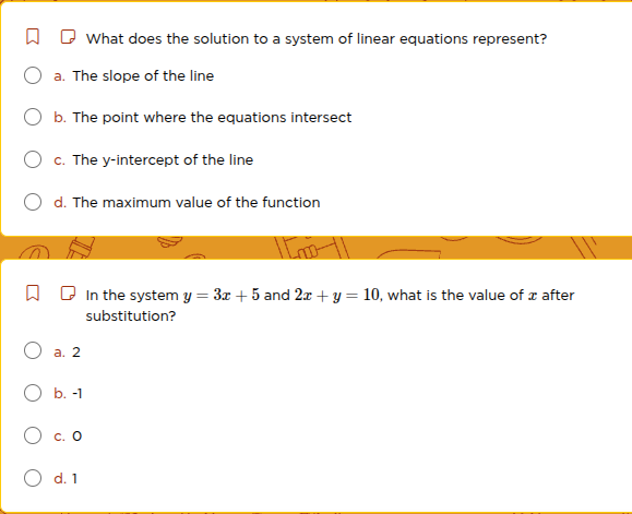 1. what does the solution to a system of linear equations represent? a.…