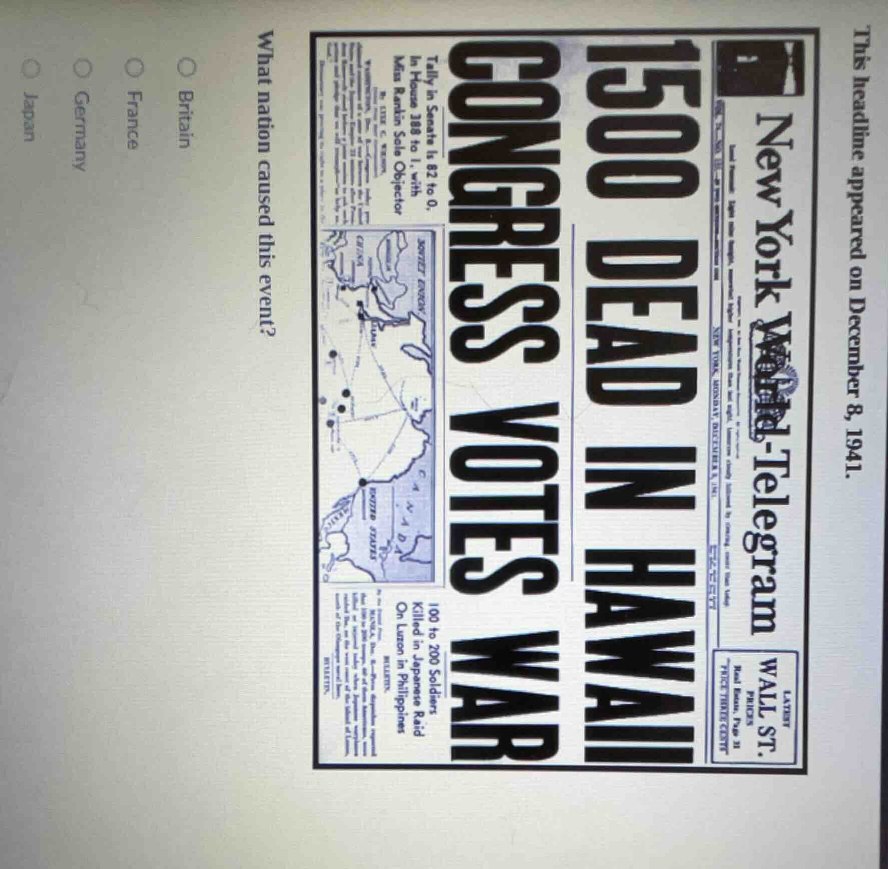 this headline appeared on december 8, 1941.new york world-telegram1500 …