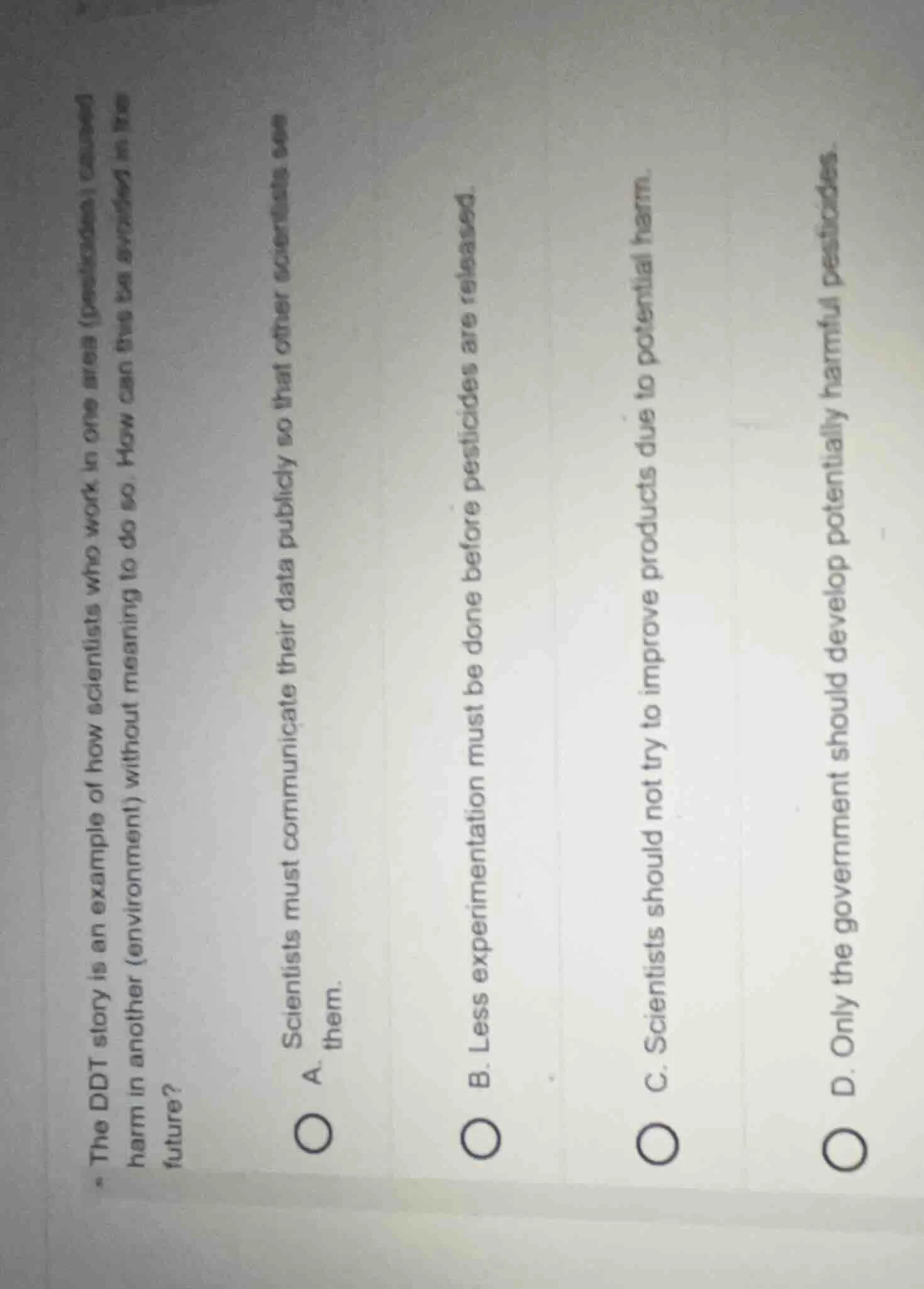 the ddt story is an example of how scientists who work in one area (pes…