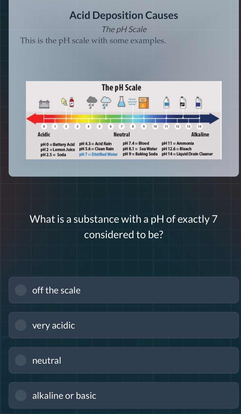 acid deposition causesthe ph scalethis is the ph scale with some exampl…