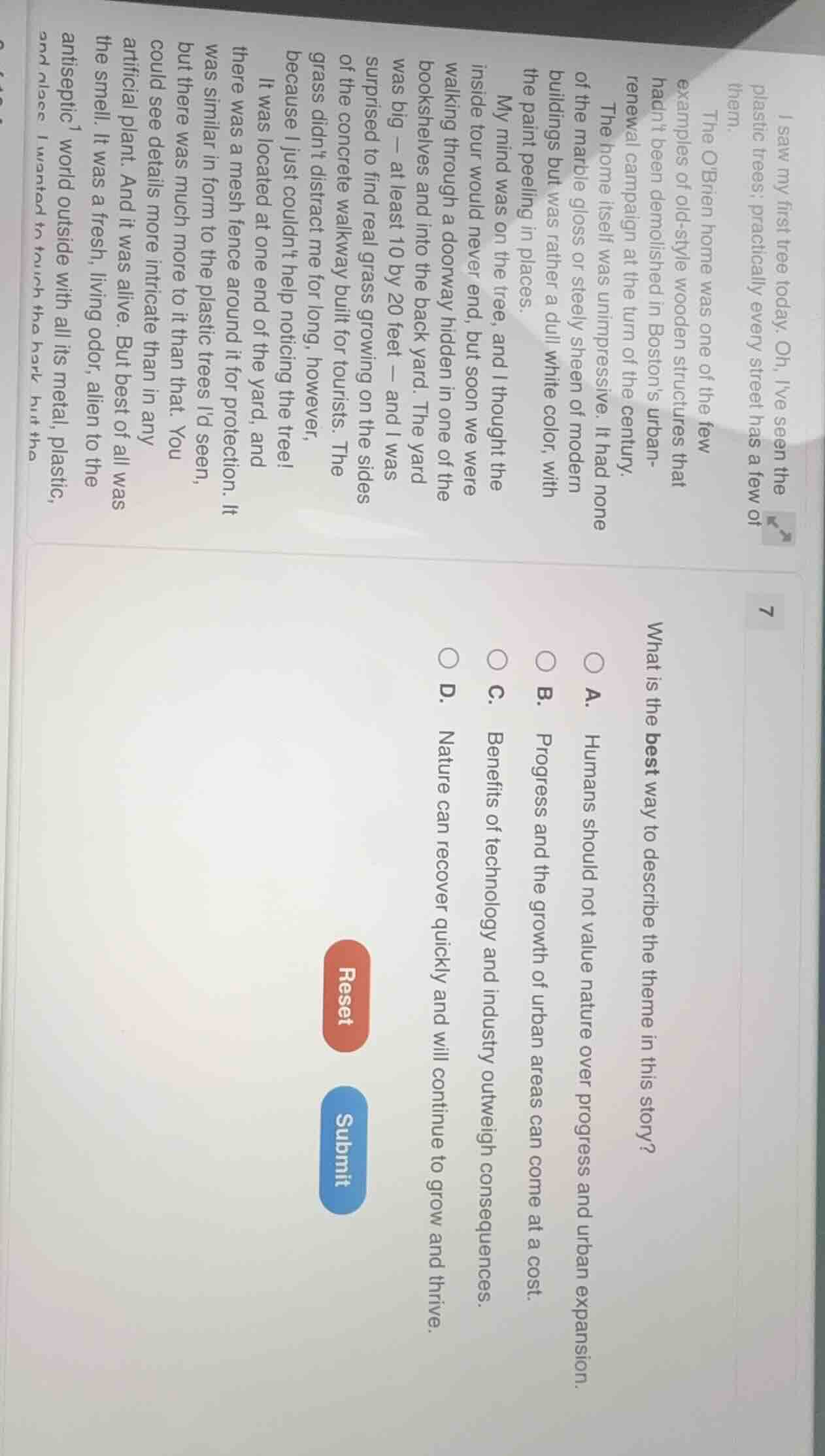 7 what is the best way to describe the theme in this story? a. humans s…