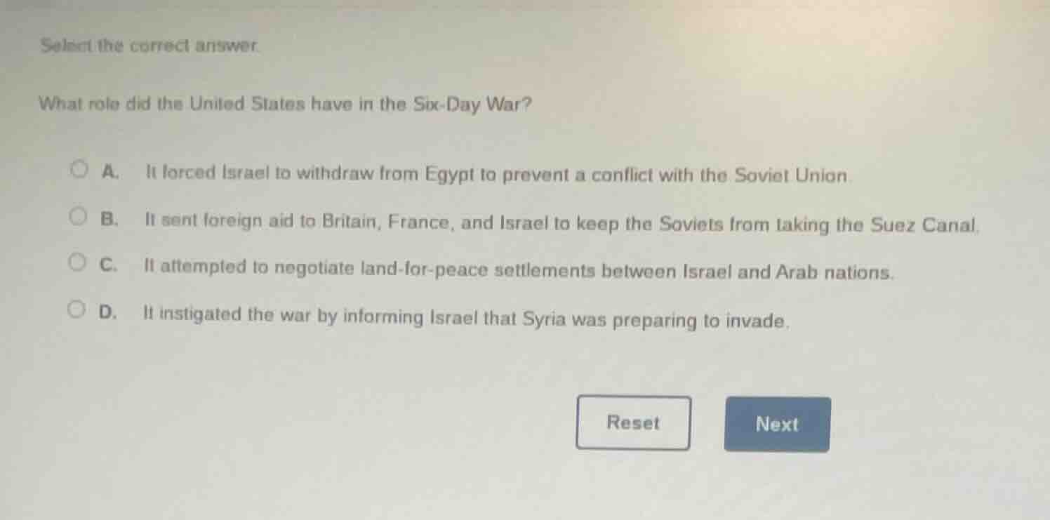 select the correct answer. what role did the united states have in the …