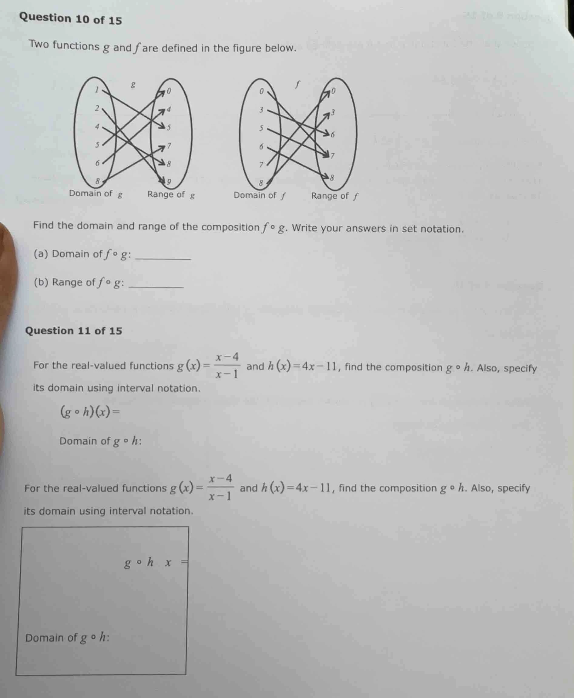 question 10 of 15 two functions g and f are defined in the figure below…