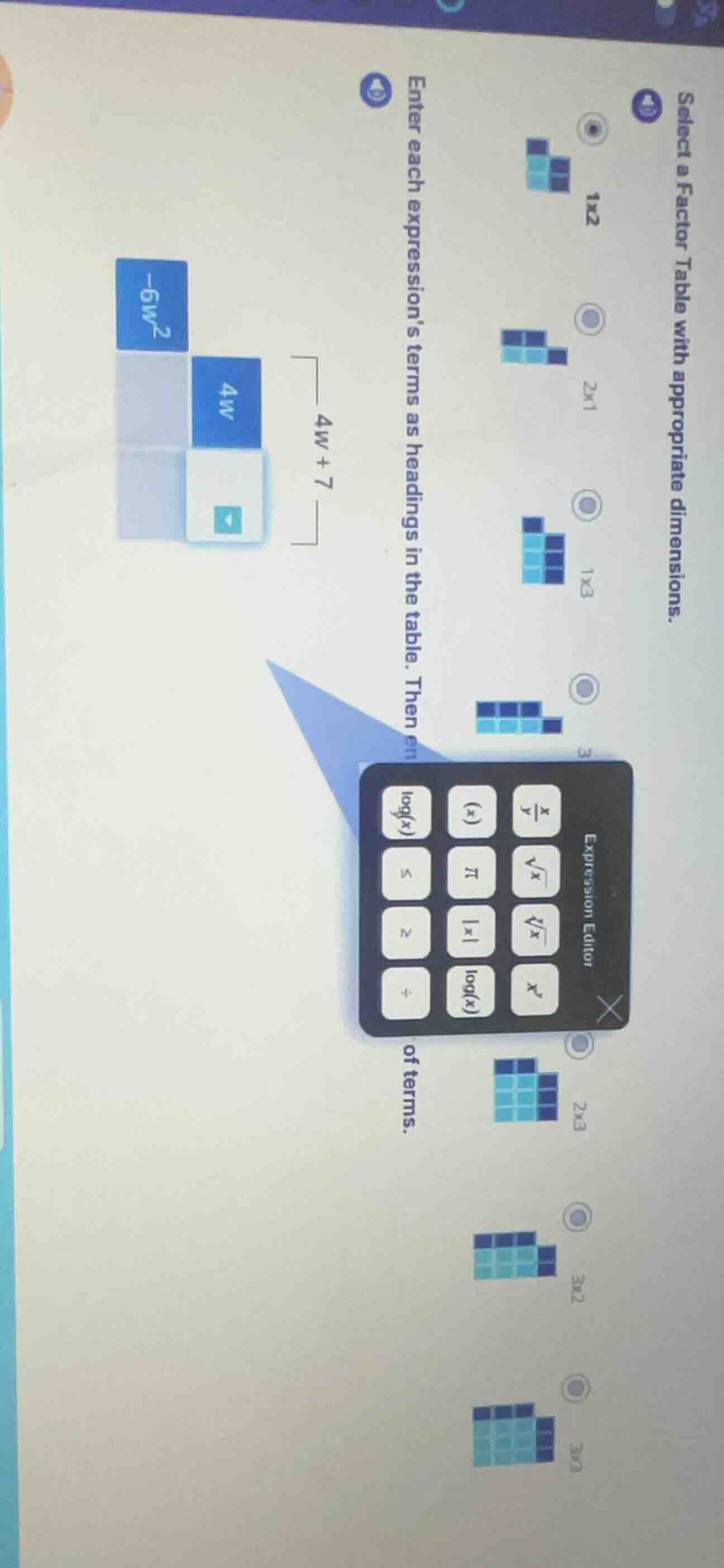 1. select a factor table with appropriate dimensions. 1x2 2x1 1x3 3 2x3…