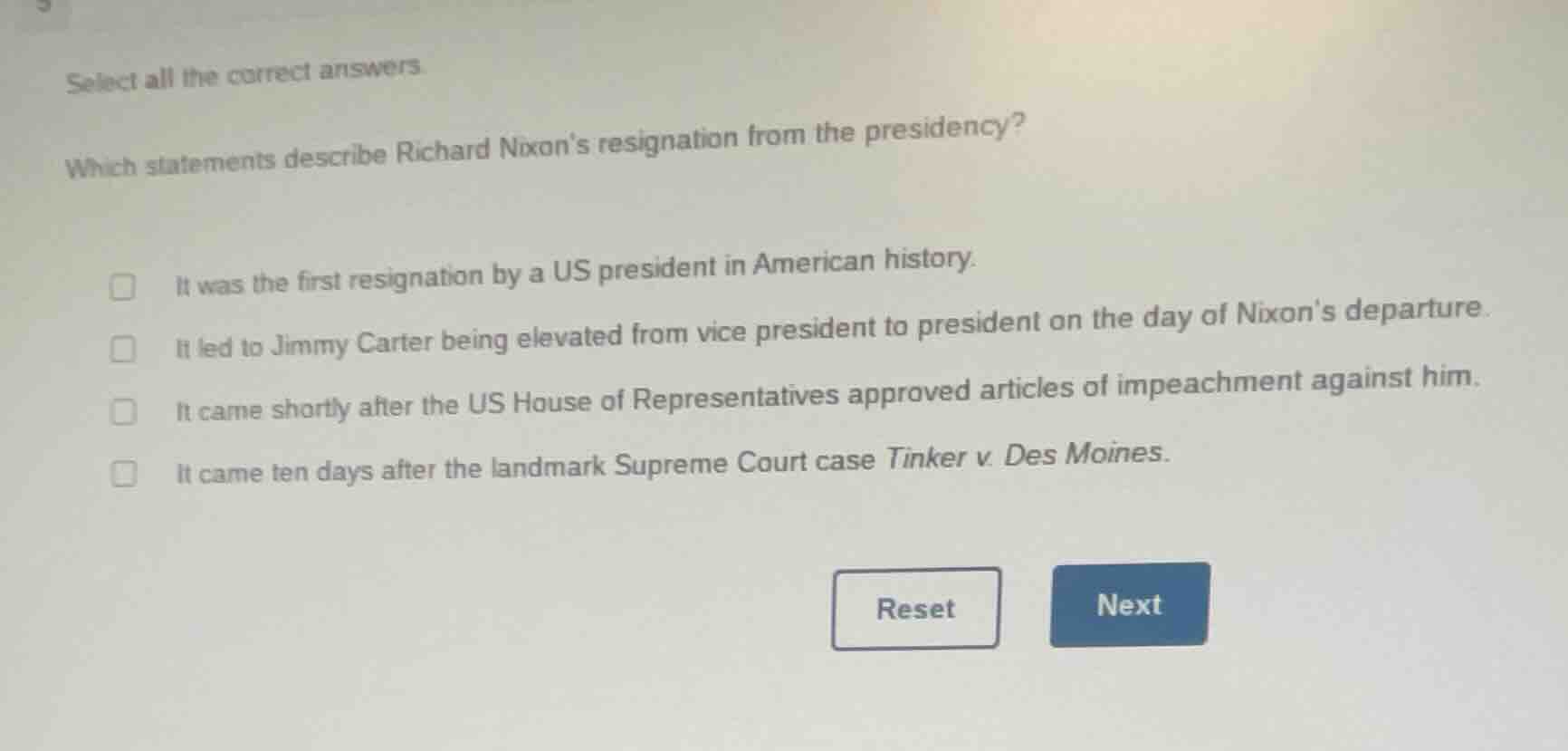 select all the correct answers. which statements describe richard nixon…