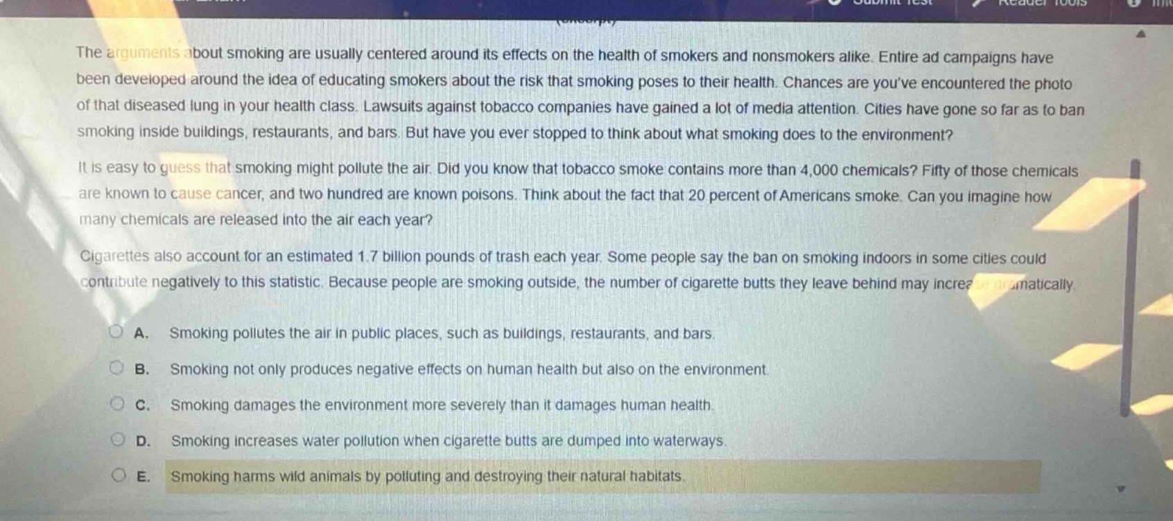 the arguments about smoking are usually centered around its effects on …