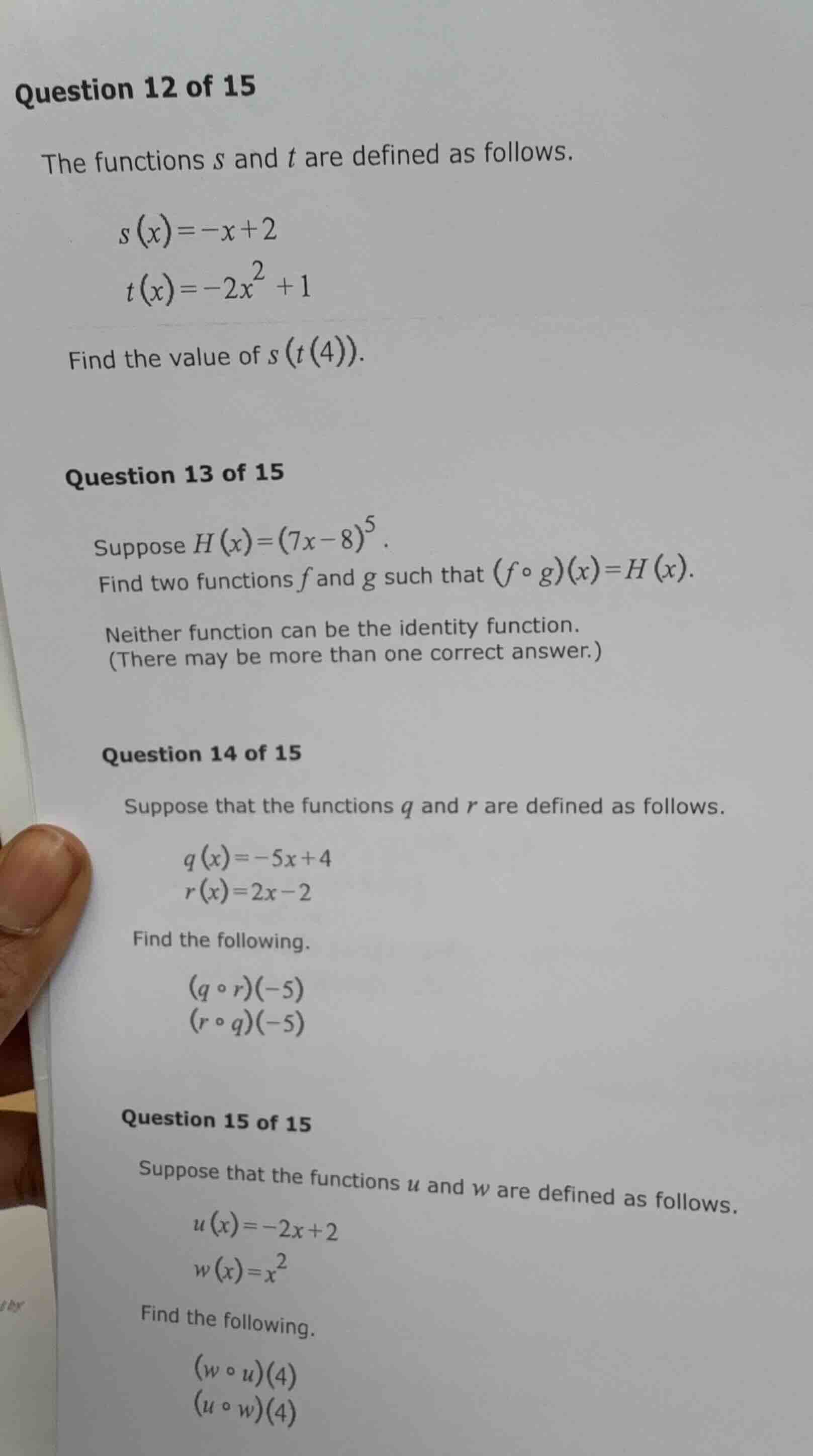question 12 of 15 the functions s and t are defined as follows. $s(x)=-…
