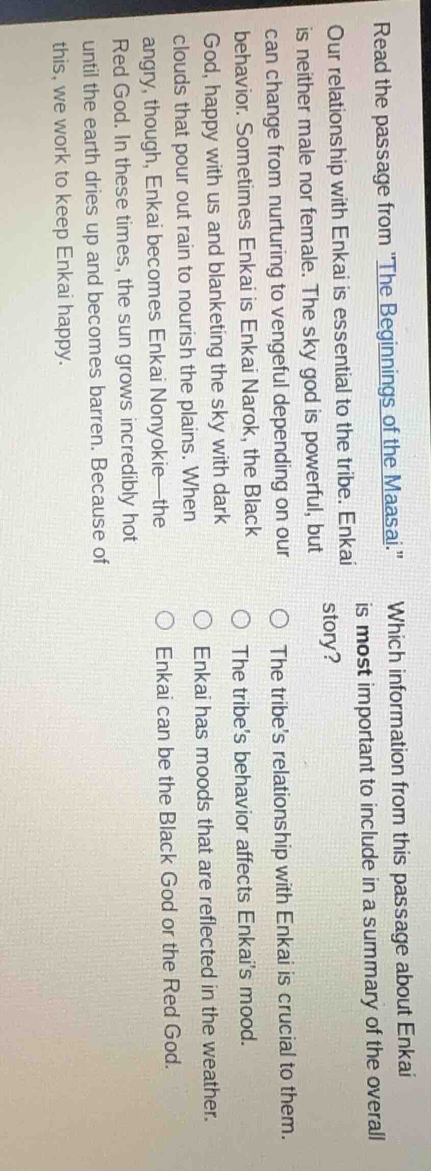 read the passage from the beginnings of the maasai. our relationship wi…