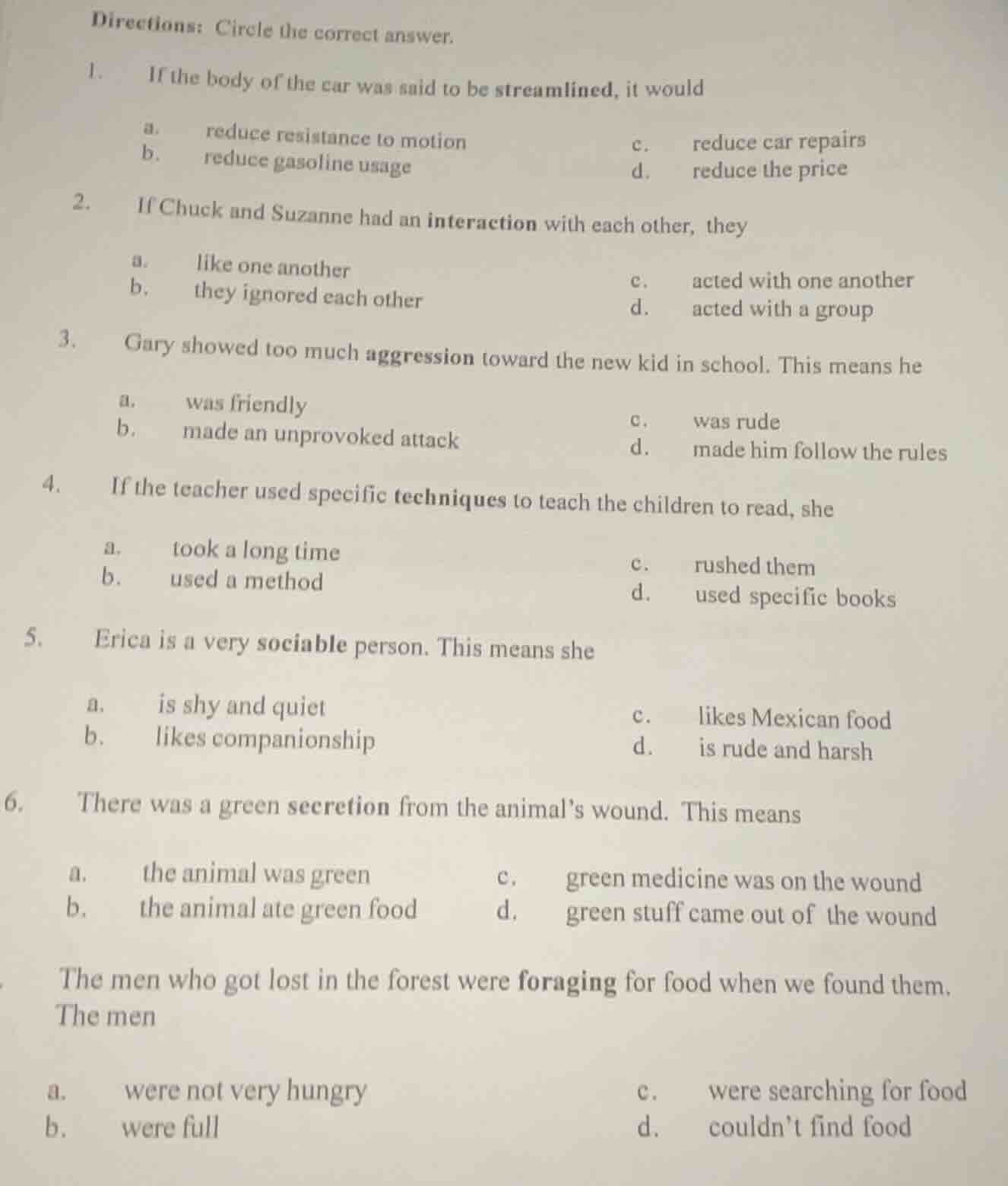 directions: circle the correct answer. 1. if the body of the car was sa…