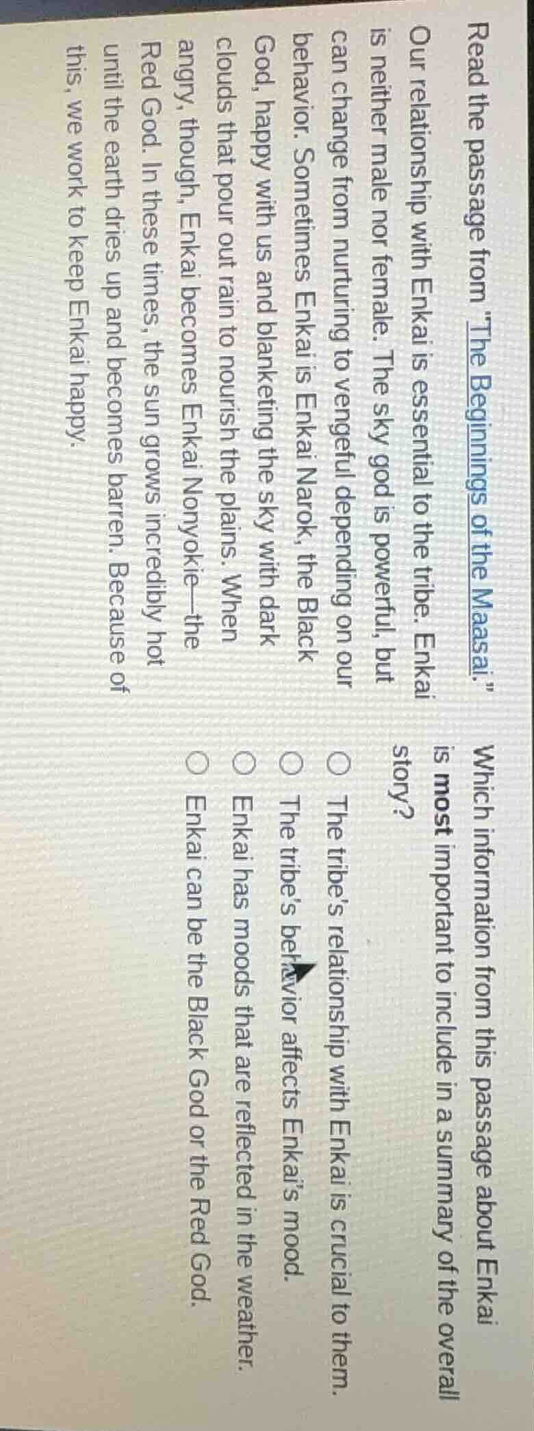 read the passage from the beginnings of the maasai. our relationship wi…