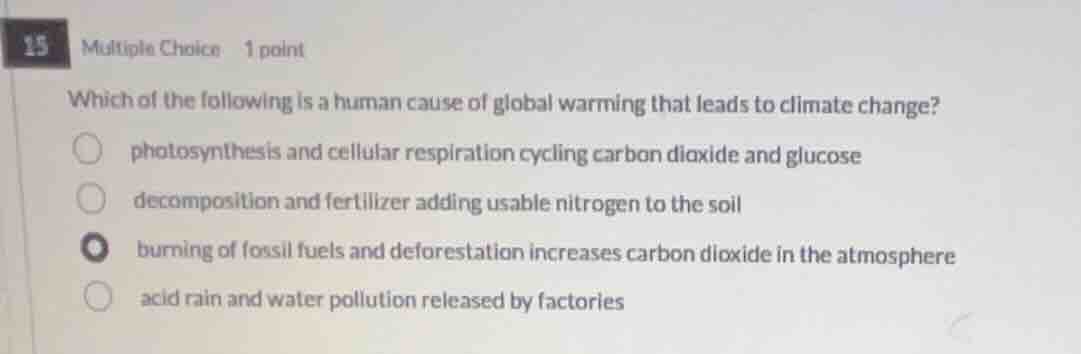 15 multiple choice 1 point which of the following is a human cause of g…