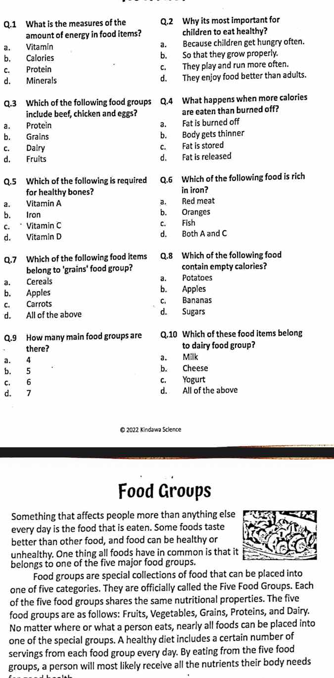 q.1 what is the measures of the amount of energy in food items? a. vita…