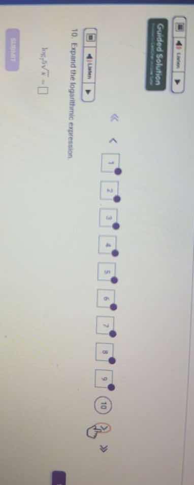 10. expand the logarithmic expression. $log_{7}sqrt{x} = \\square$
