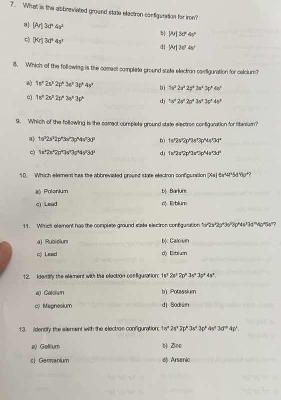 7. what is the abbreviated ground state electron configuration for iron…