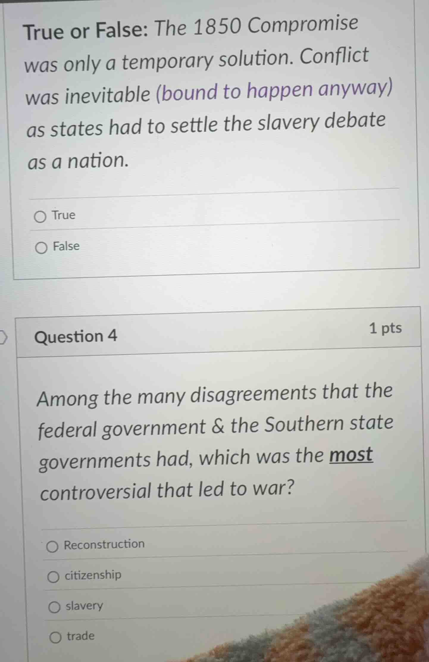 true or false: the 1850 compromise was only a temporary solution. confl…