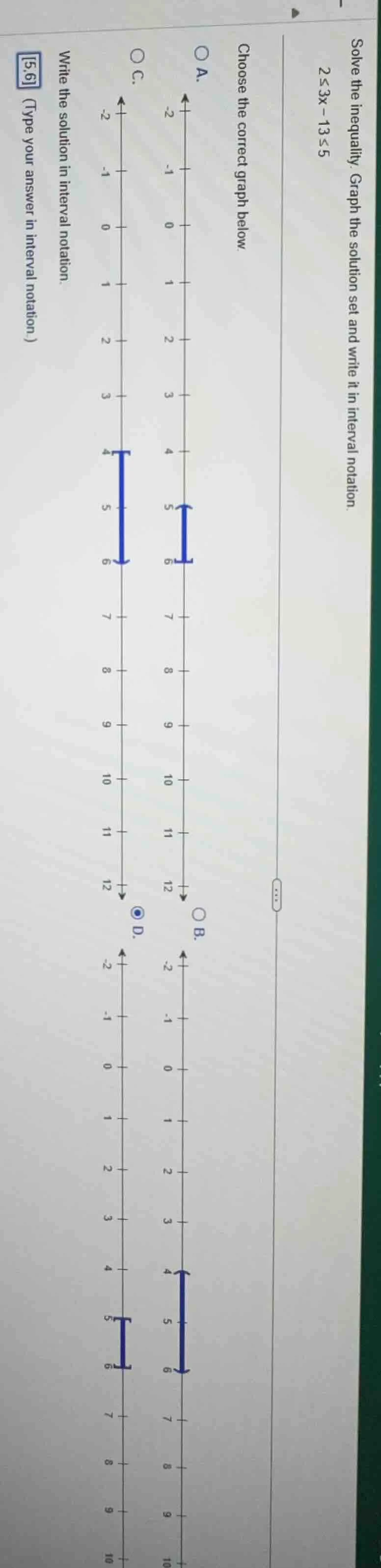 solve the inequality. graph the solution set and write it in interval n…