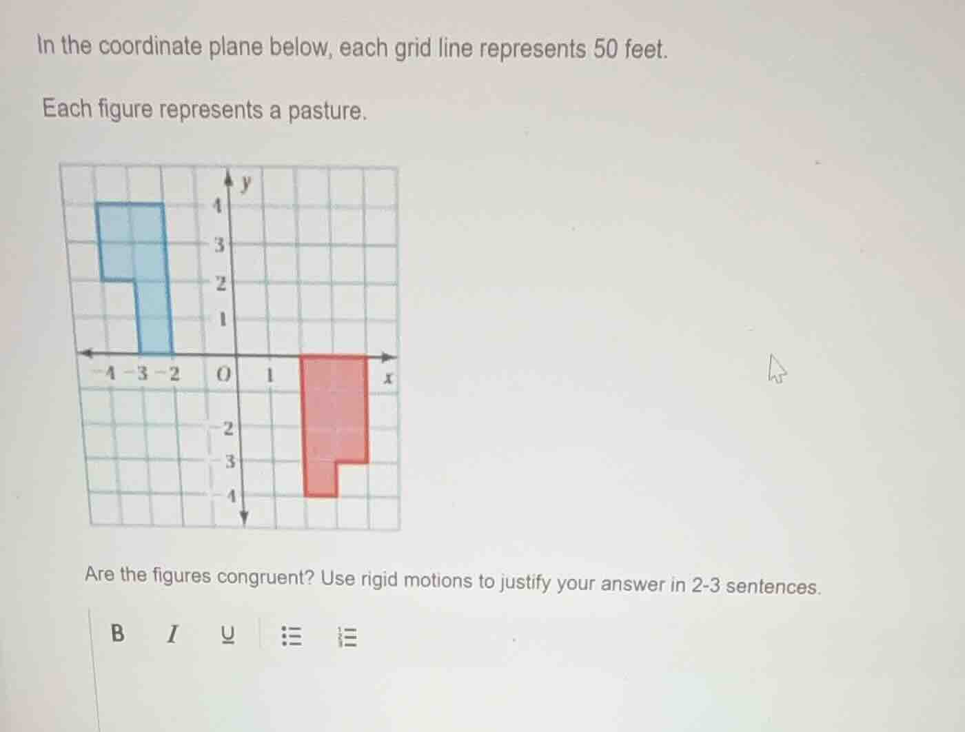in the coordinate plane below, each grid line represents 50 feet. each …