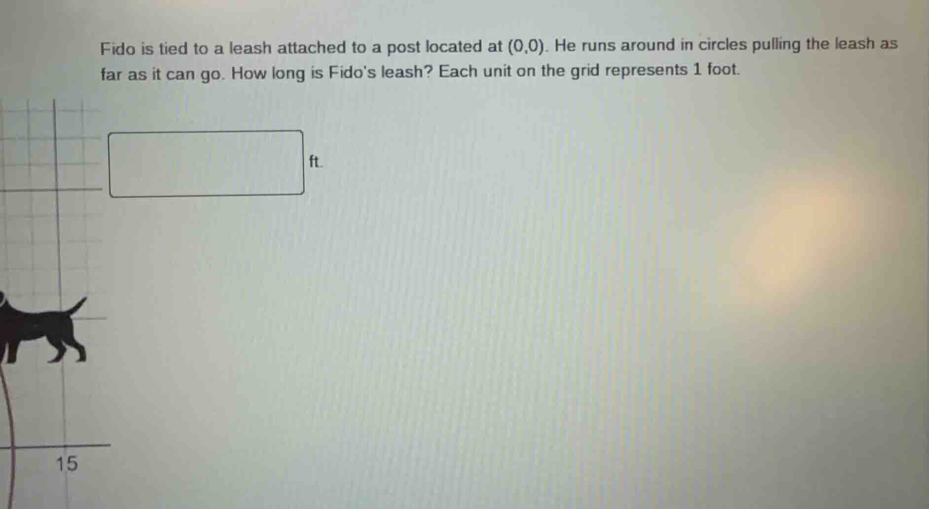 fido is tied to a leash attached to a post located at (0,0). he runs ar…